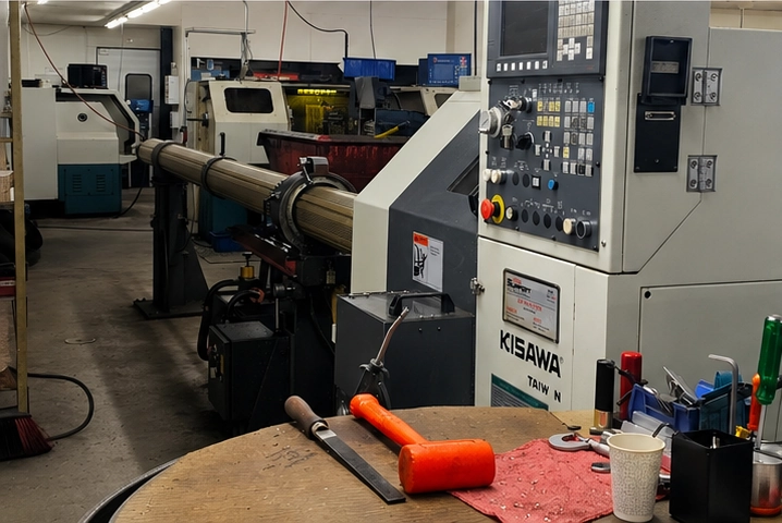 Takisawa NEX-106 CNC lathe running outsourced machining work at Damark Manufacturing
